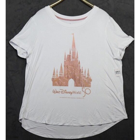 Disney Tops - Disney 50th Anniversary White Gold Castle Ladies Shirt Large 1X